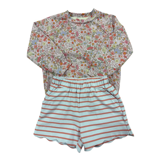 Persimmon Floral/Striped Scallop Short Set