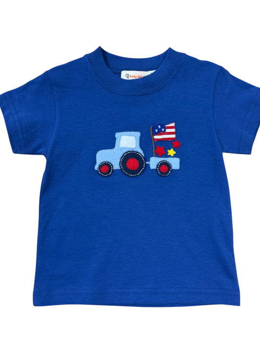 Tractor with Flag Blue Shirt