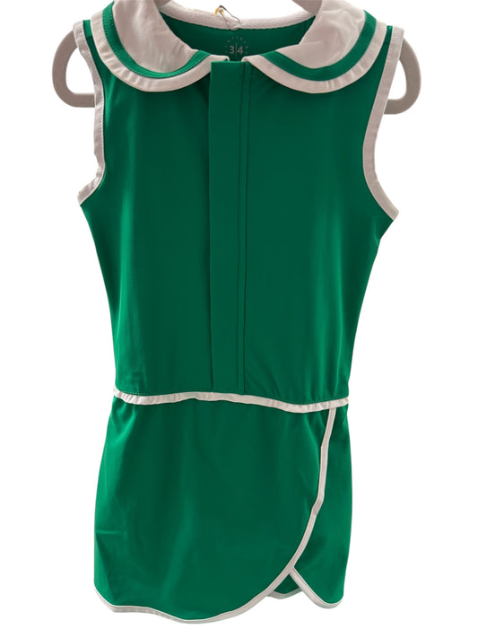 Green Tennis dress with white trim on a white background