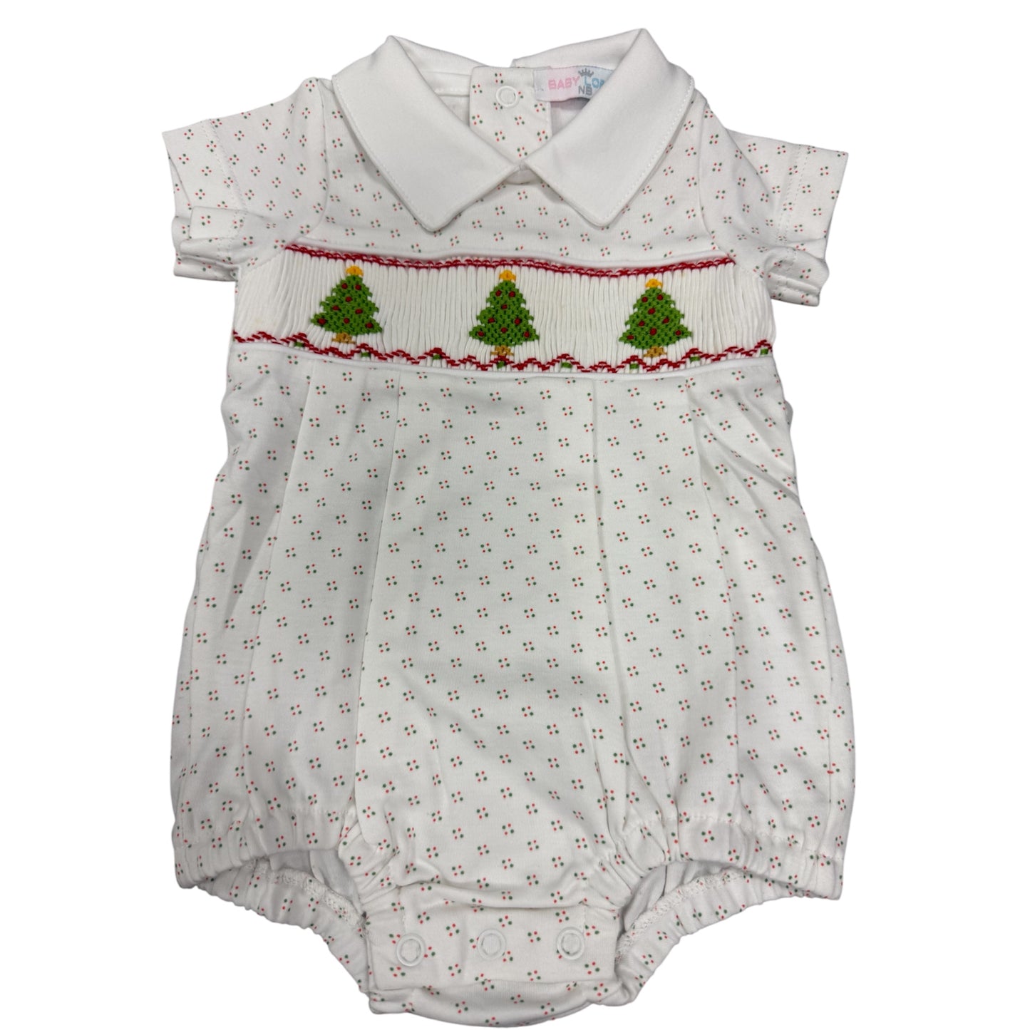 Christmas Trees Hand Smocked Pima Bubble
