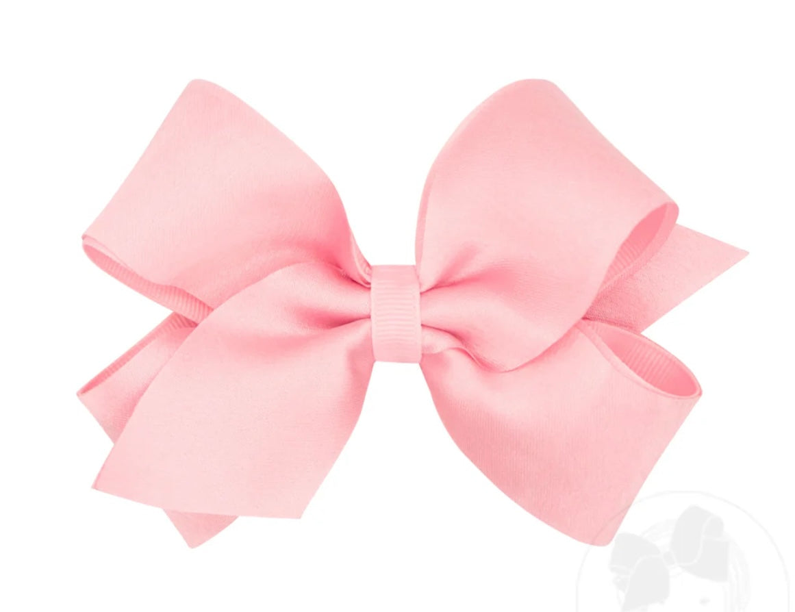 Crepe Satin with Grosgrain Underlay Hair Bow - Lt Pink