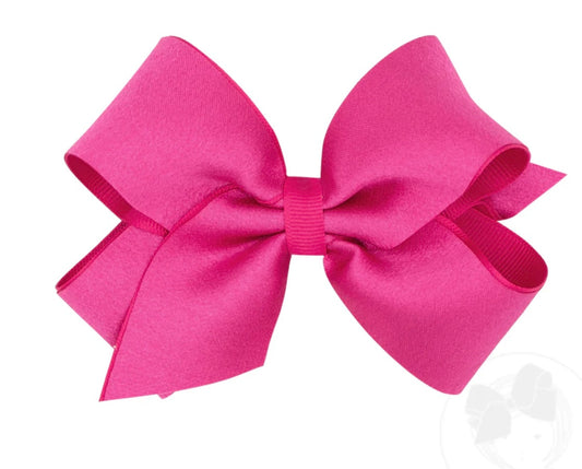 Crepe Satin with Grosgrain Underlay Hair Bow - Shocking Pink