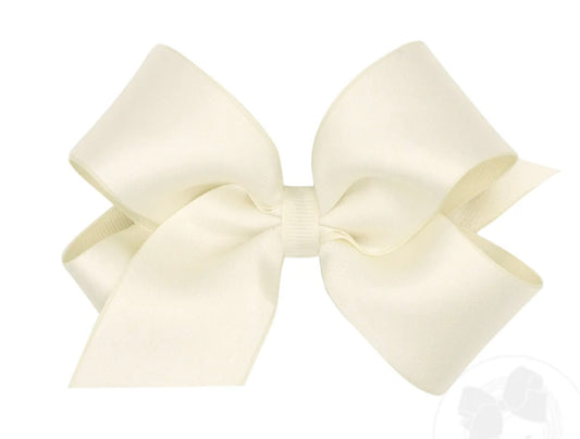 Crepe Satin with Grosgrain Underlay Hair Bow - Antique White