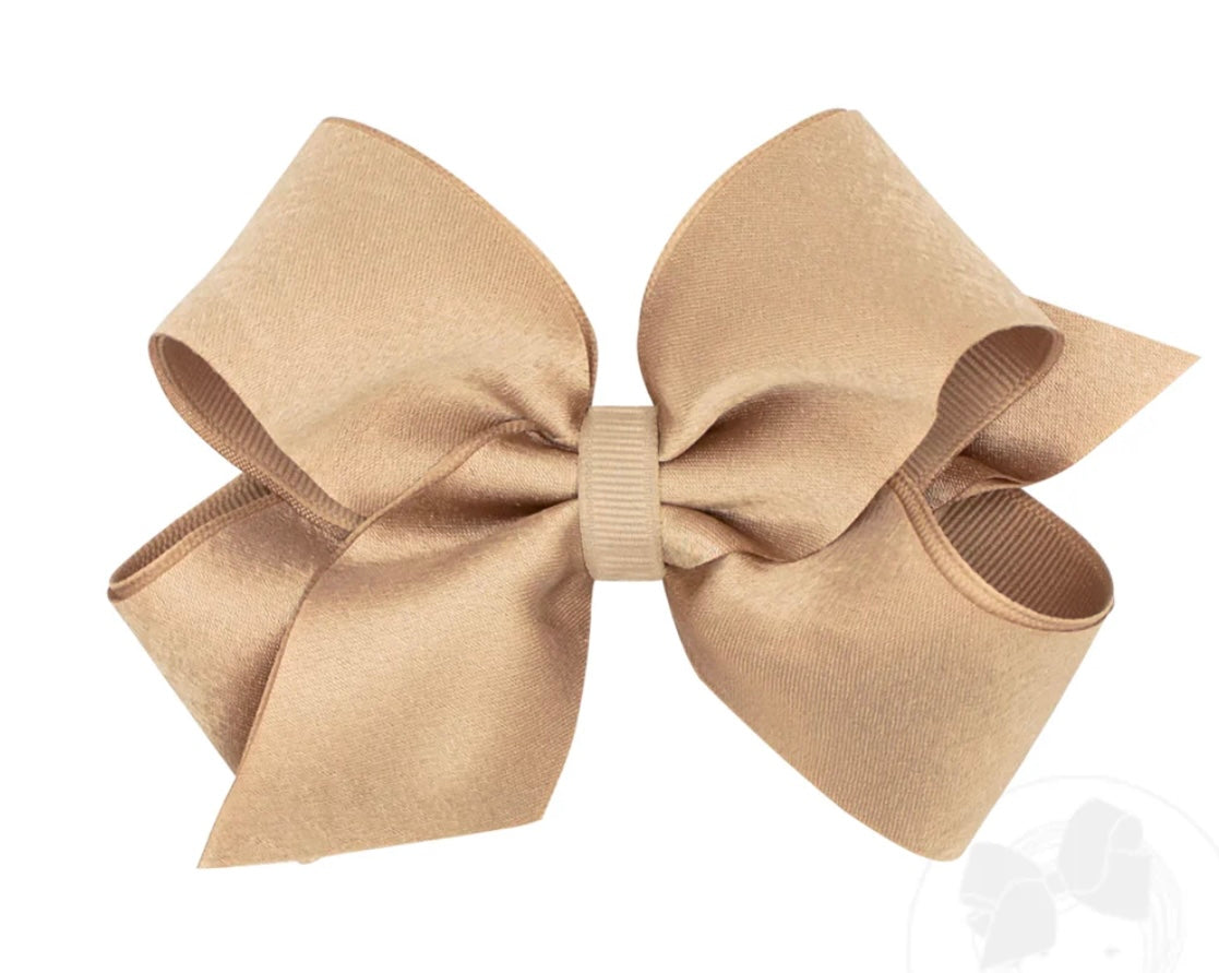 Crepe Satin with Grosgrain Underlay Hair Bow - Oatmeal