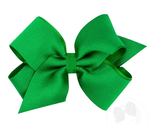 Crepe Satin with Grosgrain Underlay Hair Bow - Green