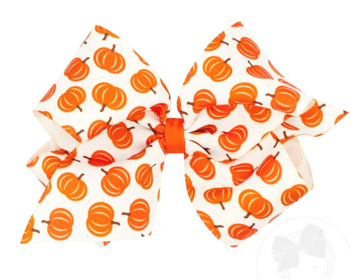 Harvest Pumpkin Print Grosgrain Hair Bow