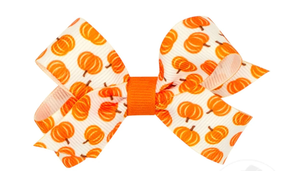Harvest Pumpkin Print Grosgrain Hair Bow