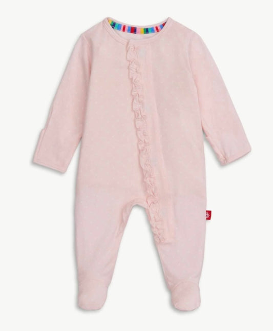 Pin Dot Magnetic Footie with Ruffle - Pink