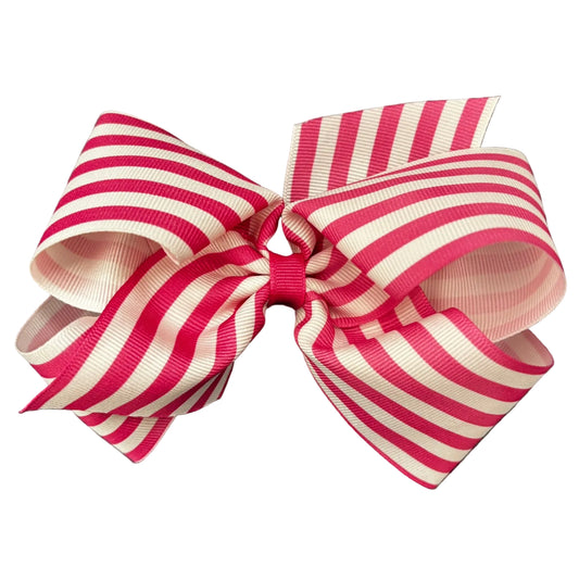 Bright pink striped hair bow.