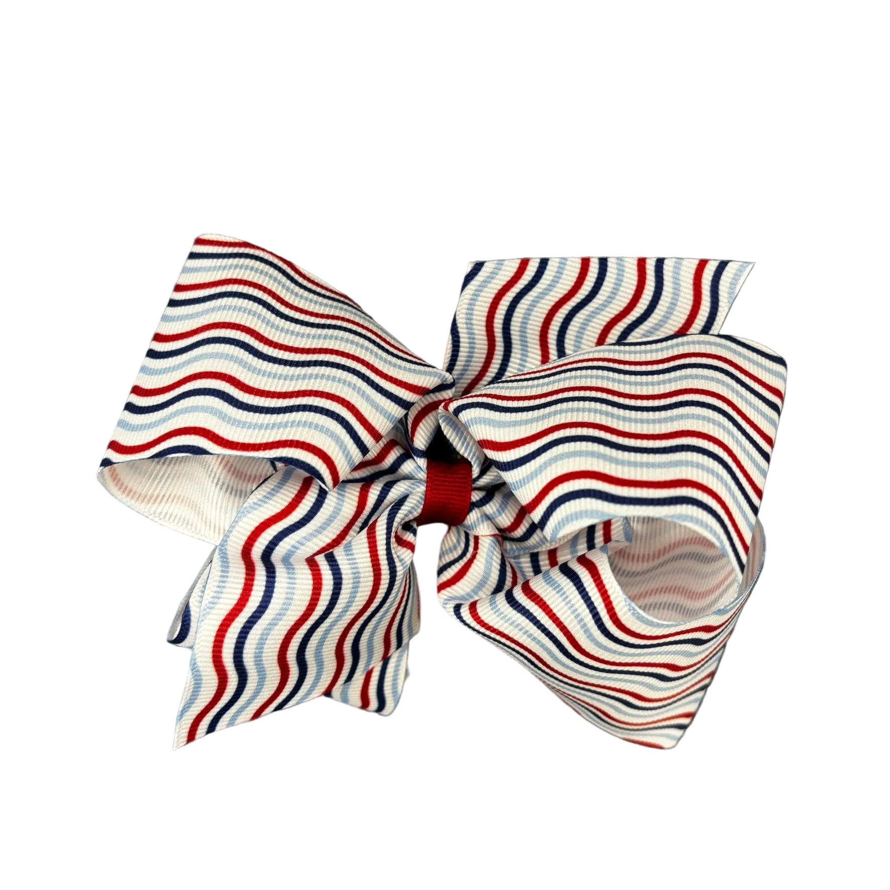 Large red, white and blue striped hair bow.