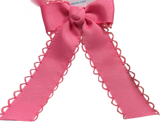 Tiny Grosgrain Bowtie with Matching Moonstitch Edge, Knot Wrap and Streamer Tails - Dark Pink