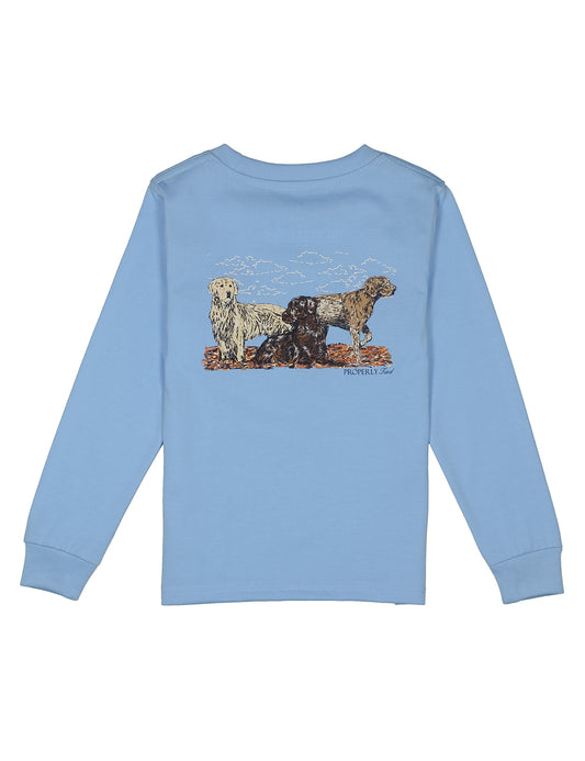 Light blue long-sleeve shirt with dog illustration on back