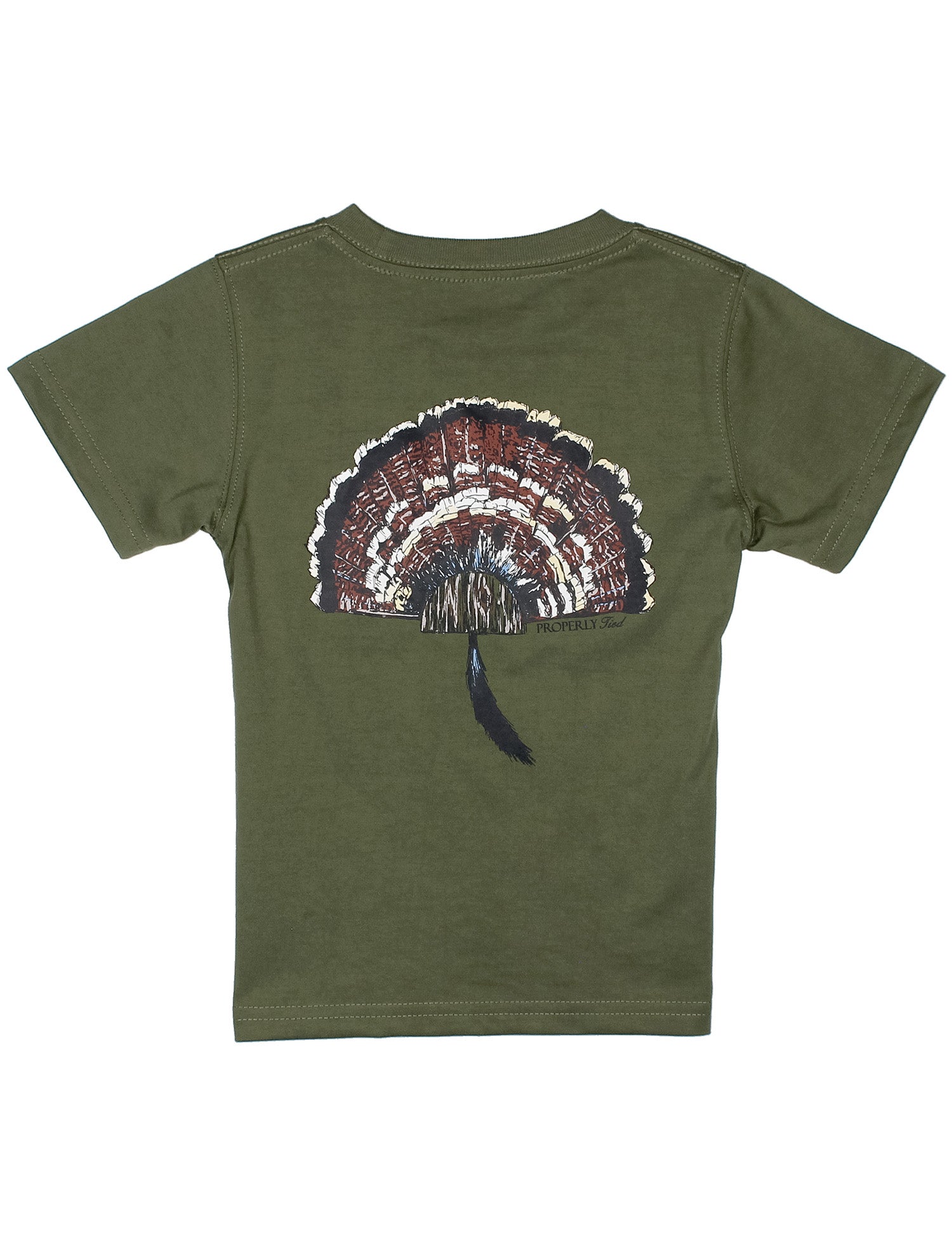 Green t-shirt with a turkey fan design