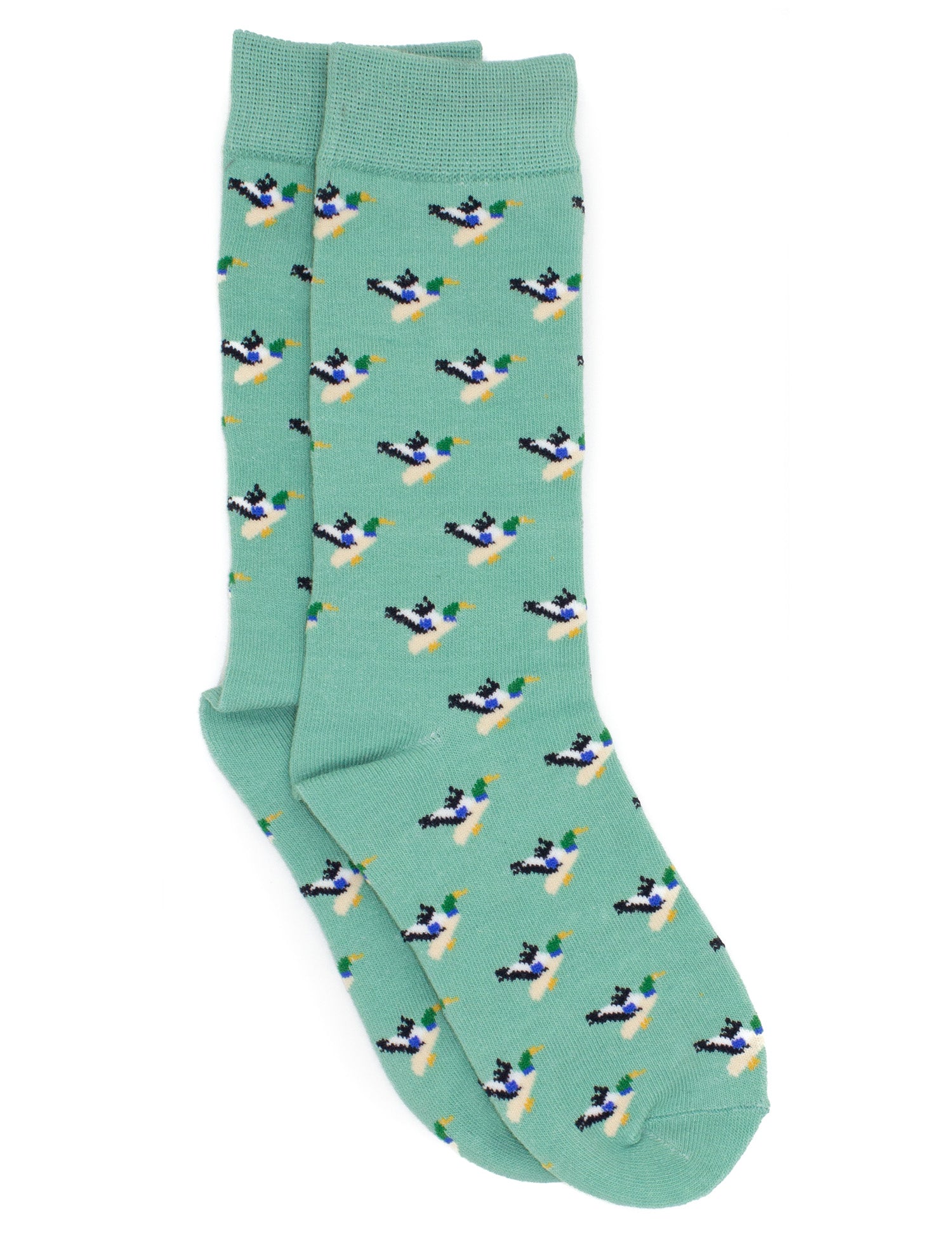 green socks with flying mallard design