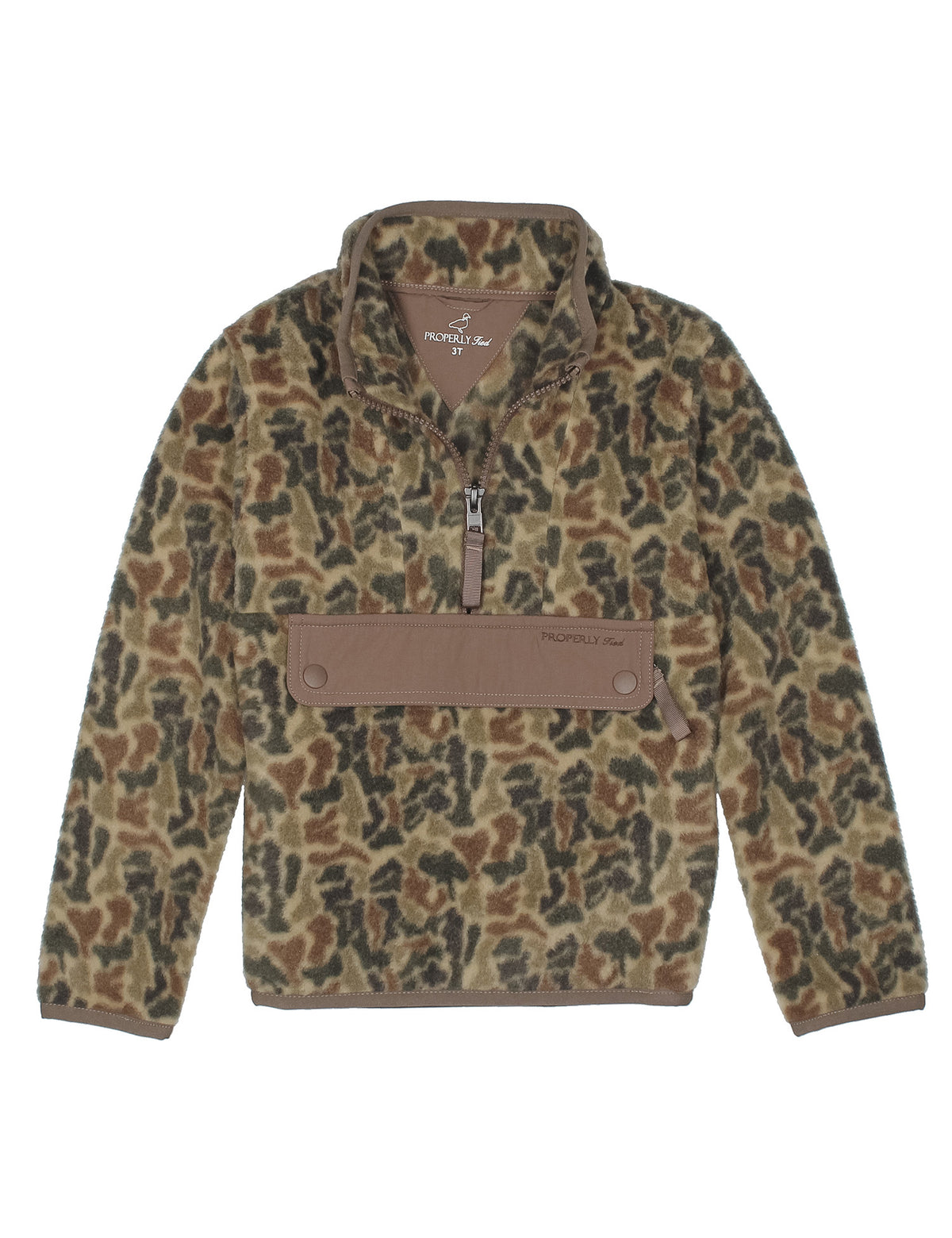 Camouflage pullover with brown accents on a white background