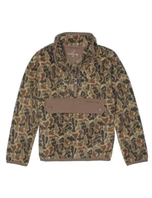 Camouflage pullover with brown accents on a white background