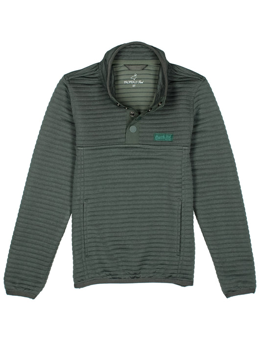 Green pullover with a brand logo on a chest