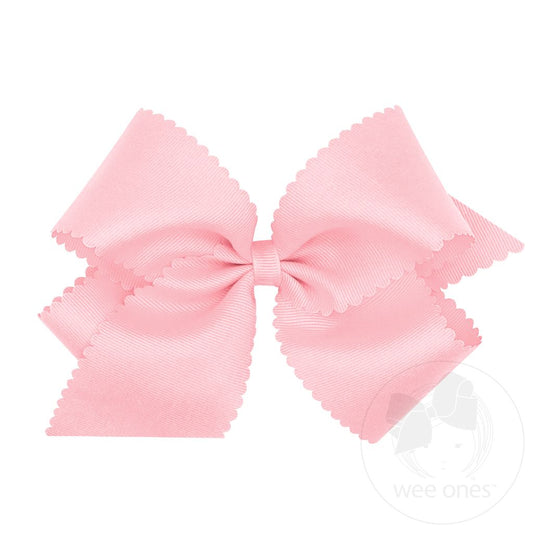Grosgrain Hair Bow Scalloped Edge - Light Pink
