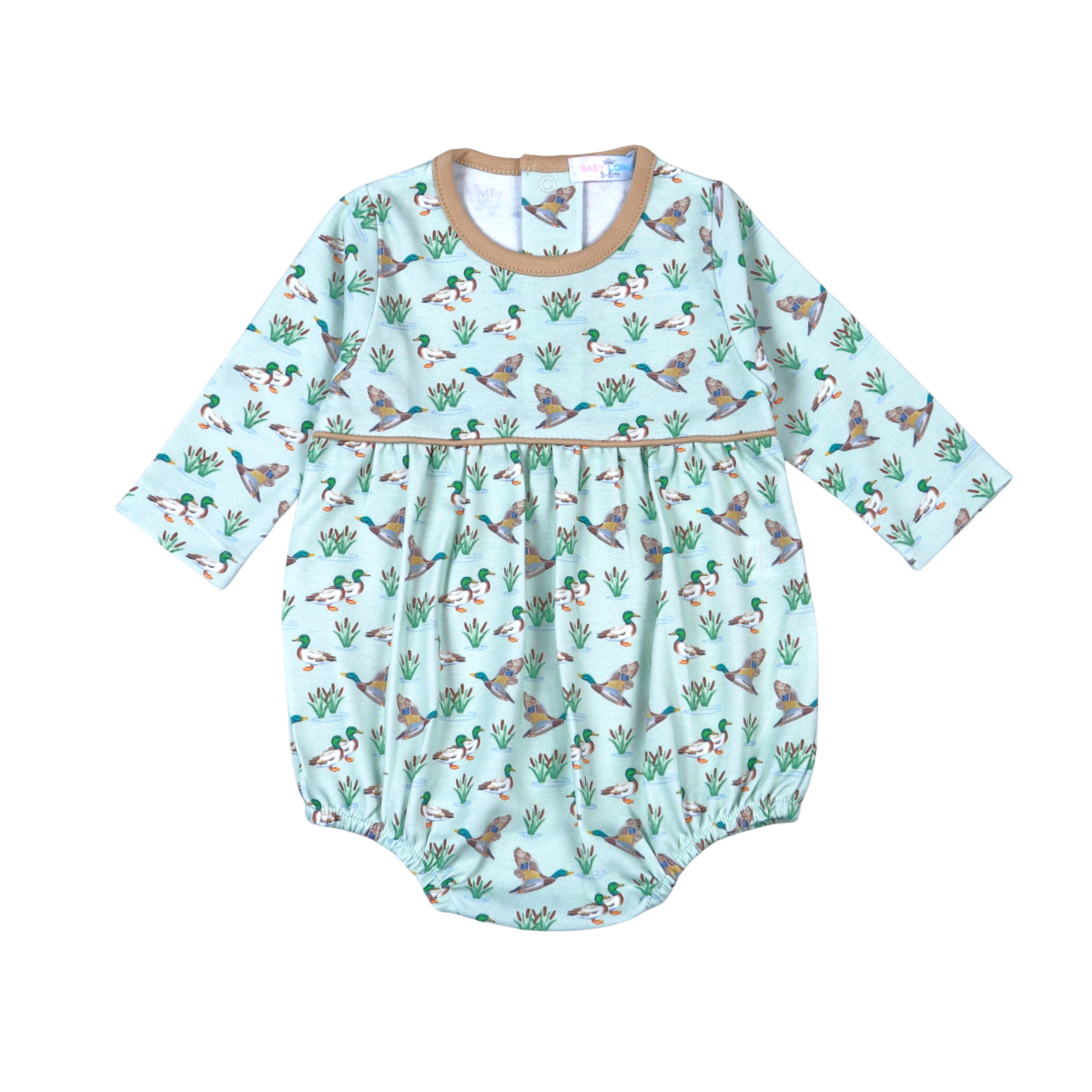 Baby romper with flying mallard duck bird pattern 