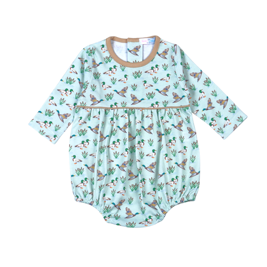Baby romper with flying mallard duck bird pattern 