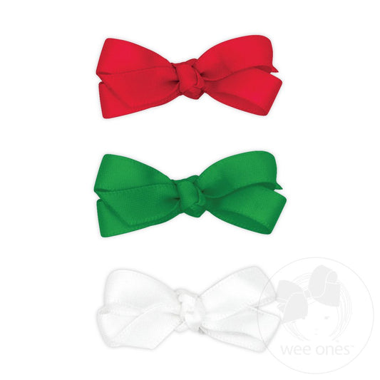Multipack Baby Satin Hair Bows with Knot Wrap - Red Green White
