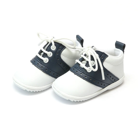 Angel Leather Saddle Shoes - Navy Blue/White