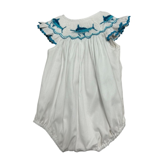 Blue Marlin Smocked Bubble - white