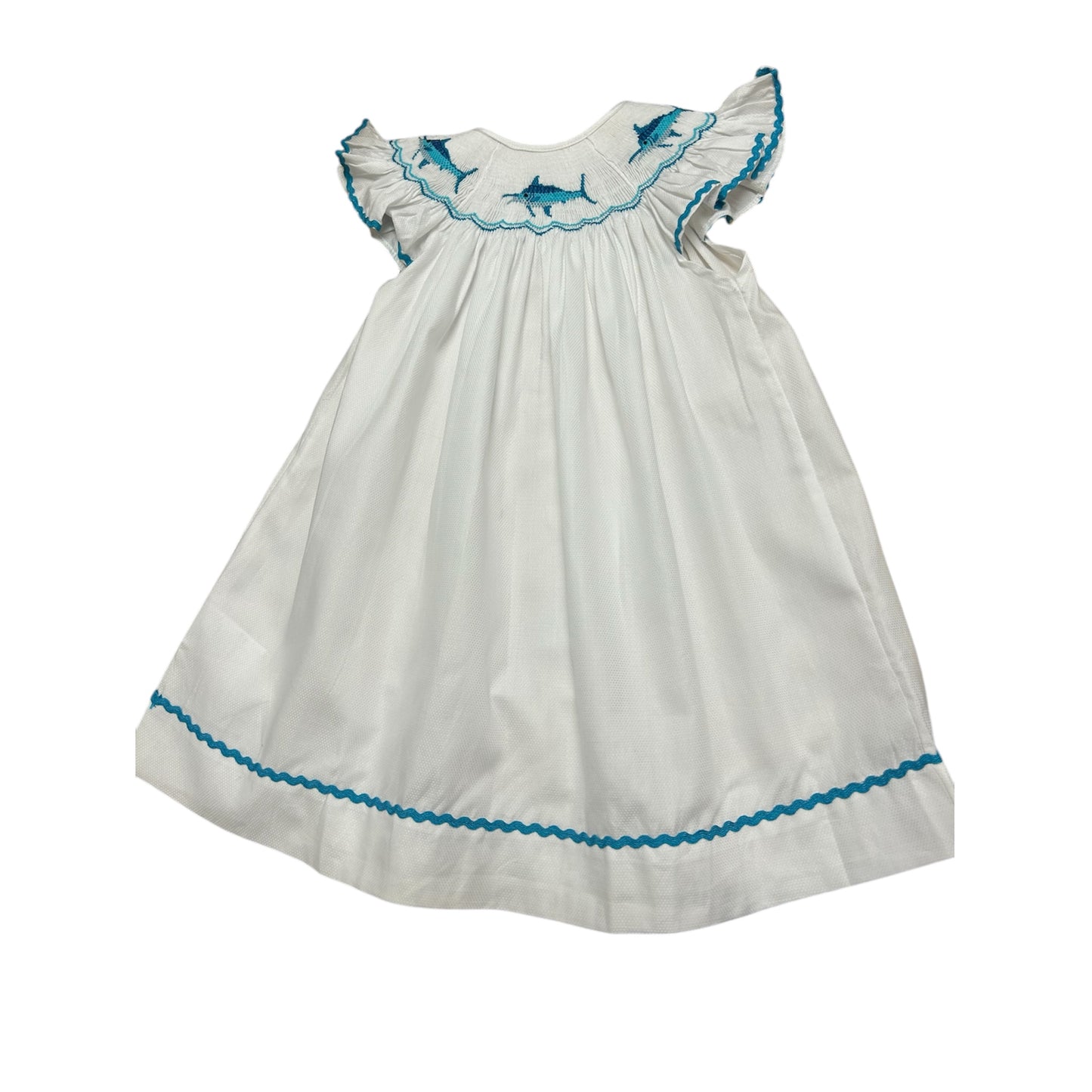 Blue Marlin Smocked Dress - white