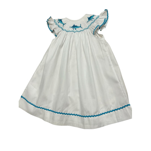 Blue Marlin Smocked Dress - white