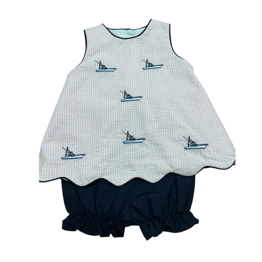 Boat Embroidered Scalloped Bloomer Set