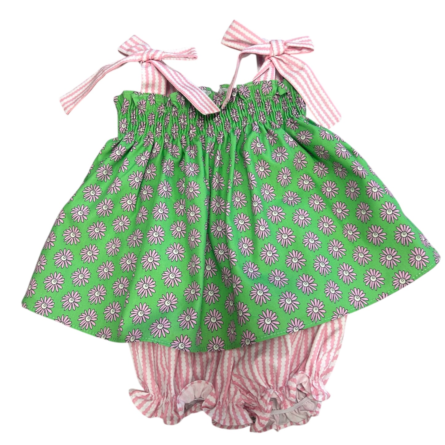 Green Dahlia with Pink Bubble Stripe Bloomer Set