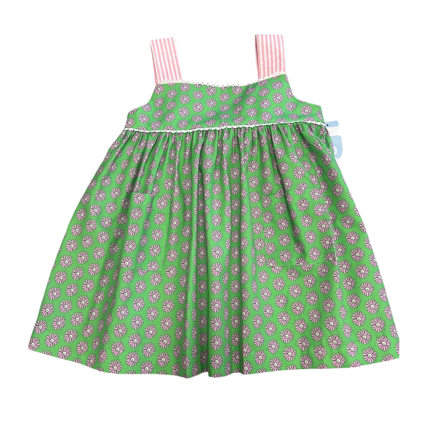 Green Dahlia with Pink Bubble Stripe - Pocket Rosie Dress