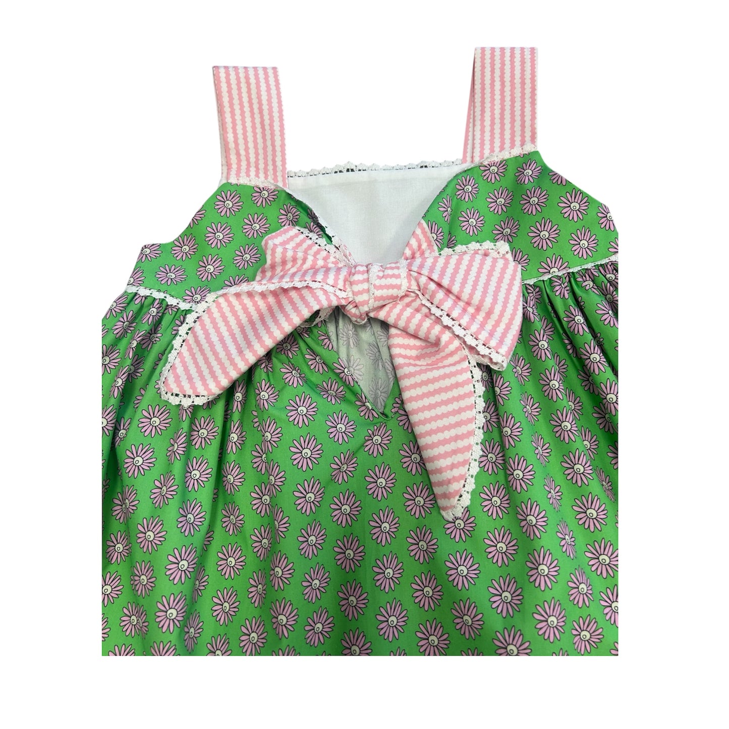 Green Dahlia with Pink Bubble Stripe - Pocket Rosie Dress