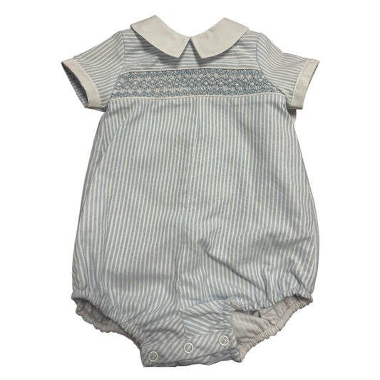 Blue and White Striped Smocked Bubble