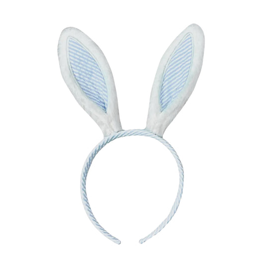 Seersucker Bunny Ears Headband, Blue