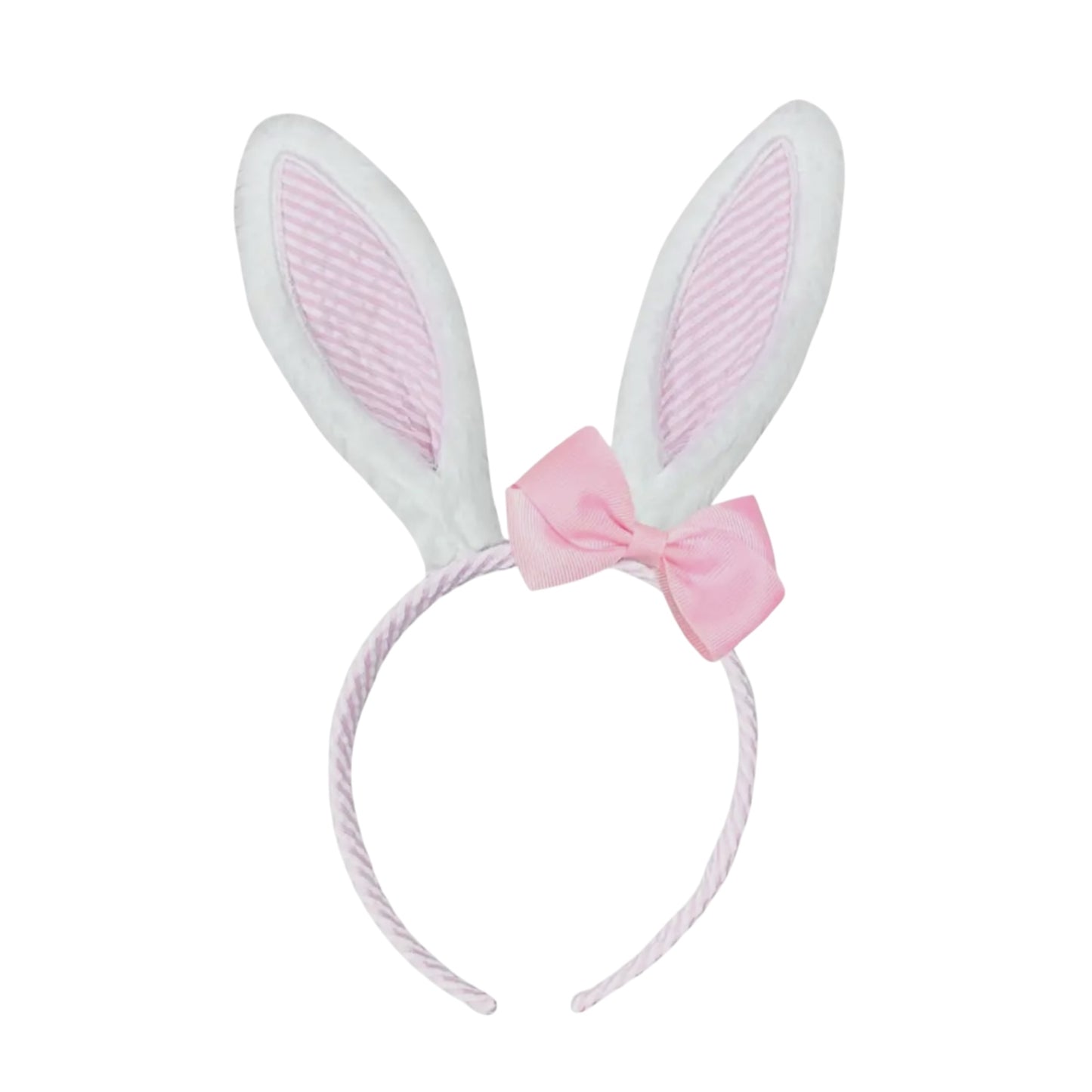 Seersucker Bunny Ears with Bow Headband, Pink