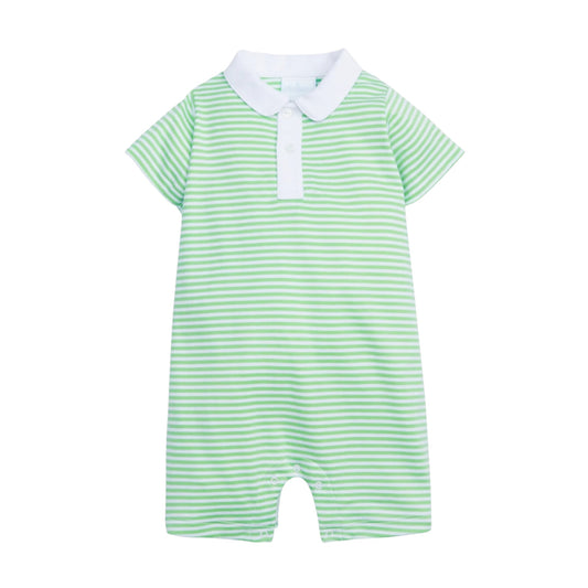 Peter Pan Polo Romper - Green Stripe