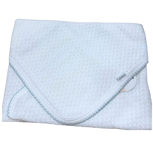 Knit Receiving/Swaddle Blanket - Blue Trim