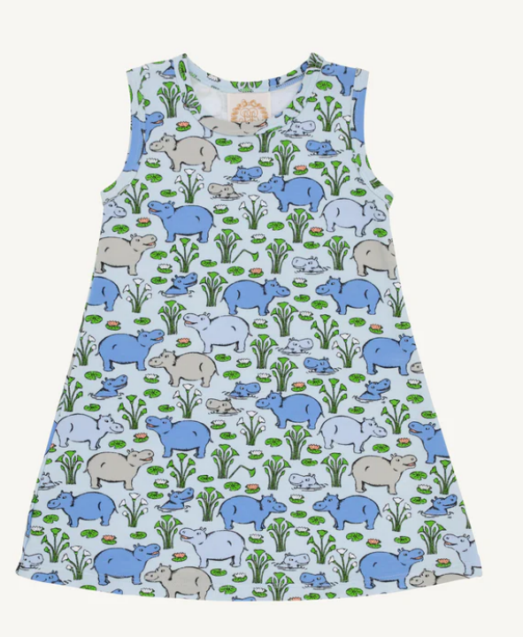 Sleeveless tshirt dress with hippo print.