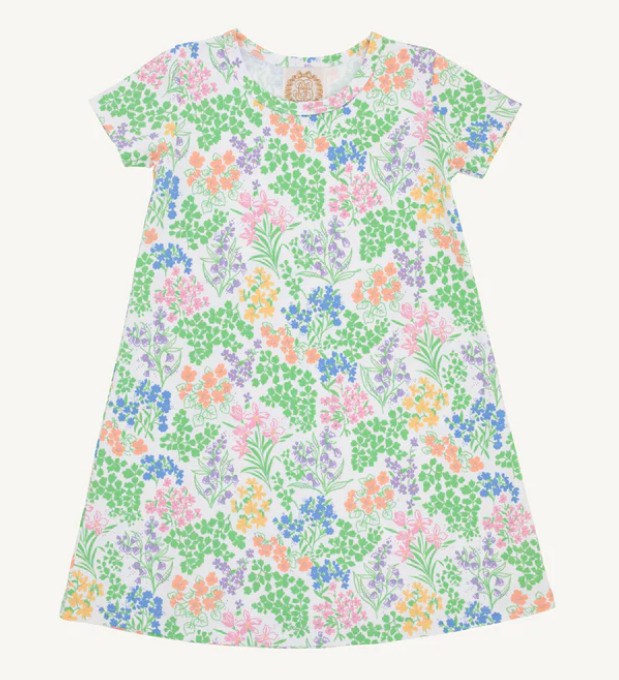 Pastel floral patterned short sleeve t shirt dress.