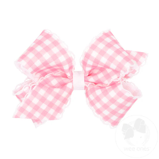 Pink gingham hair bow