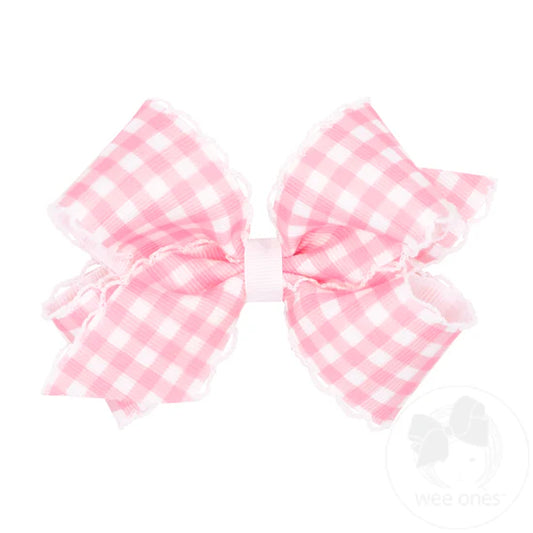 Pink gingham hair bow