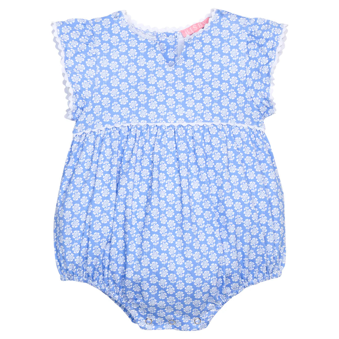 Blue bubble with white flowers and trim.