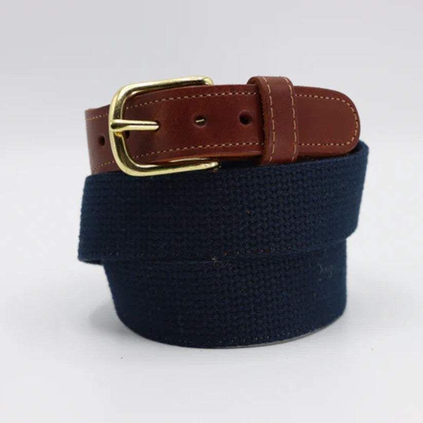 Navy Cotton Leather Tab Belt