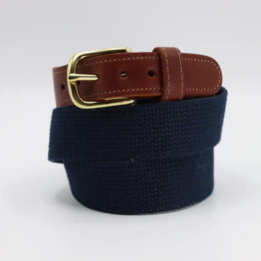 Navy Cotton Leather Tab Belt