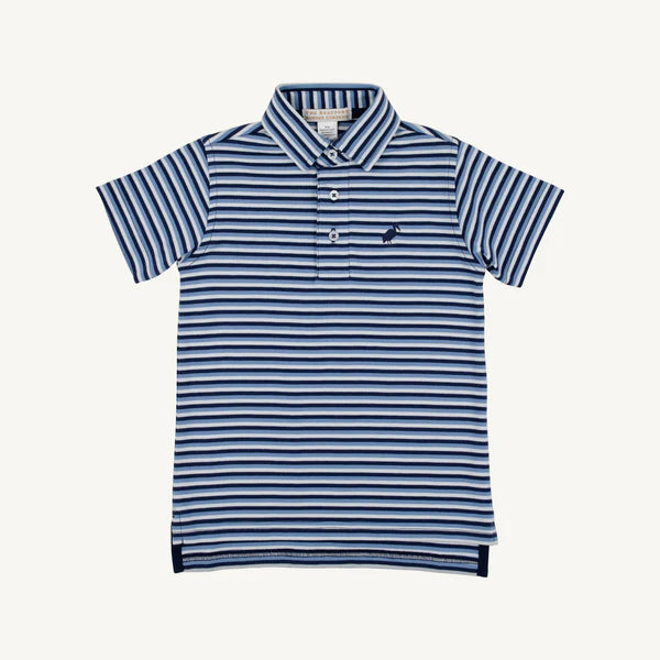 Dark Blue/Light Blue and white striped polo shirt 