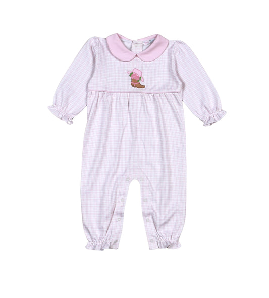 Rodeo Time Pima Applique Romper -Pink