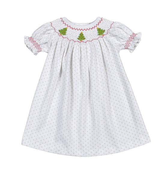 Christmas Trees Hand Smk Pima Bishop Dress