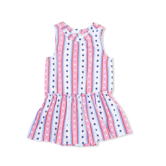 Dress with stars and stripes pattern and attached shorts.