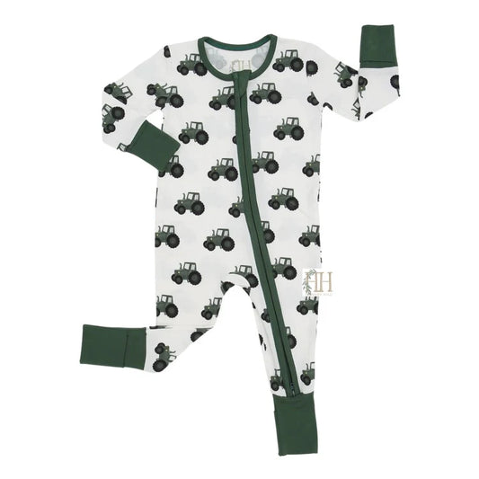 Tractor Double Zipper Bamboo Romper